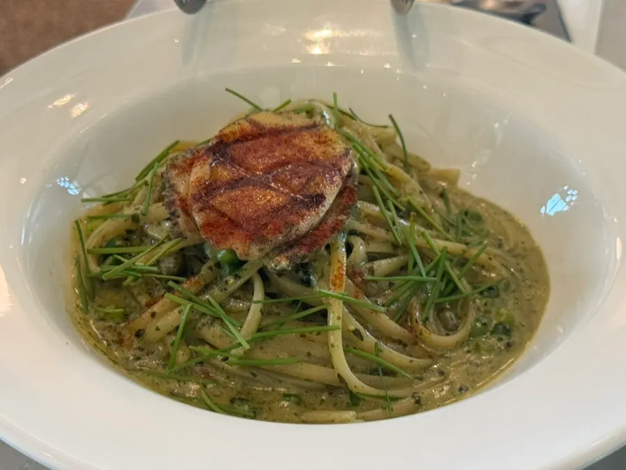 A plate of abalone gyeu pasta