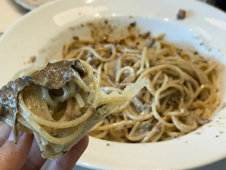 Korean beef white ragu sauce soaked into the noodles