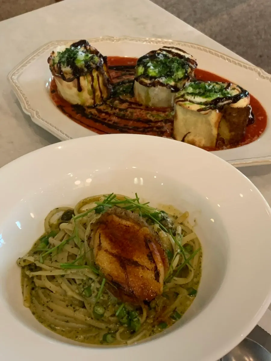 Plating of the lasagna roll and pasta