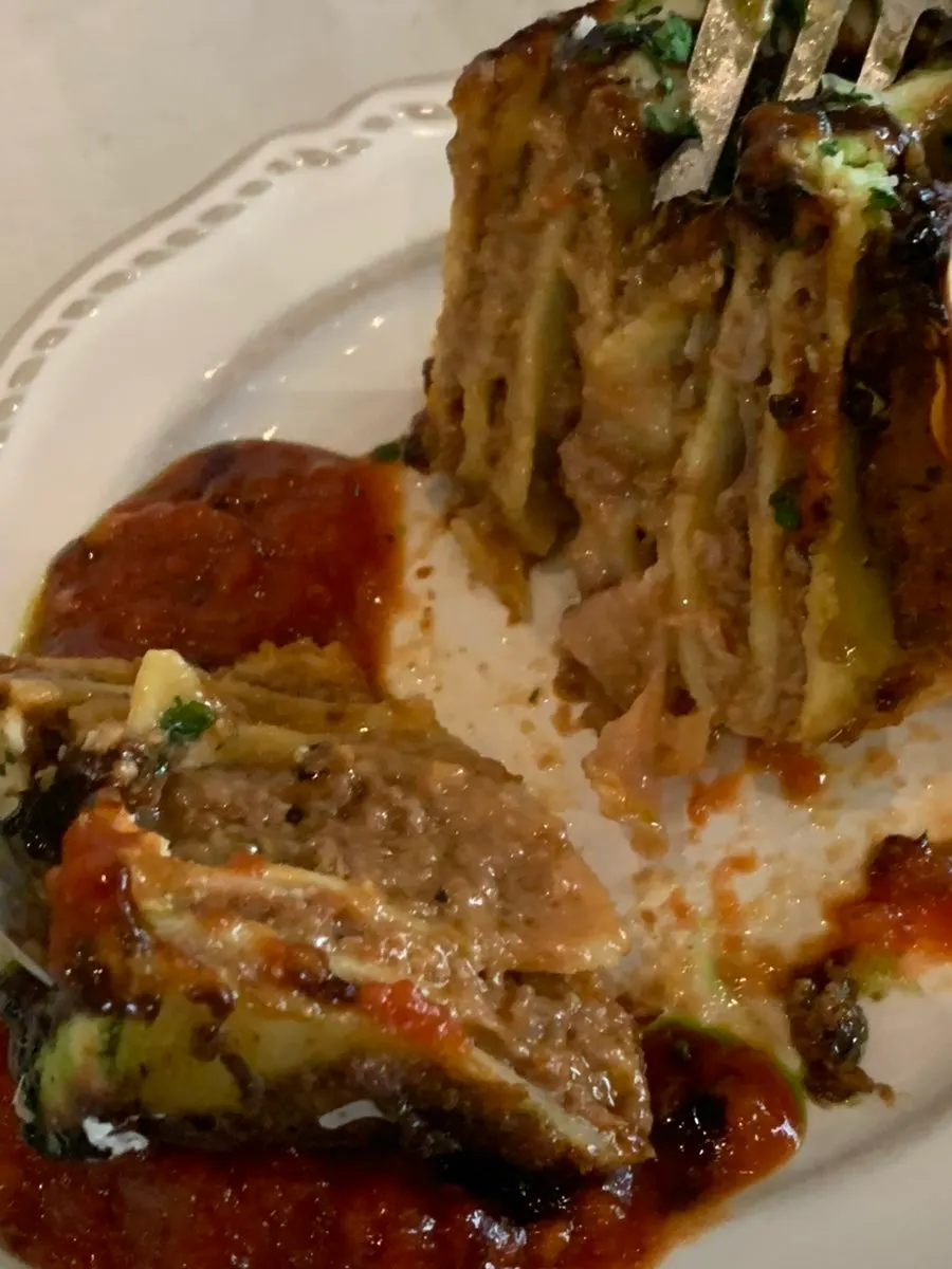Cross-section of the lasagna roll packed with beef