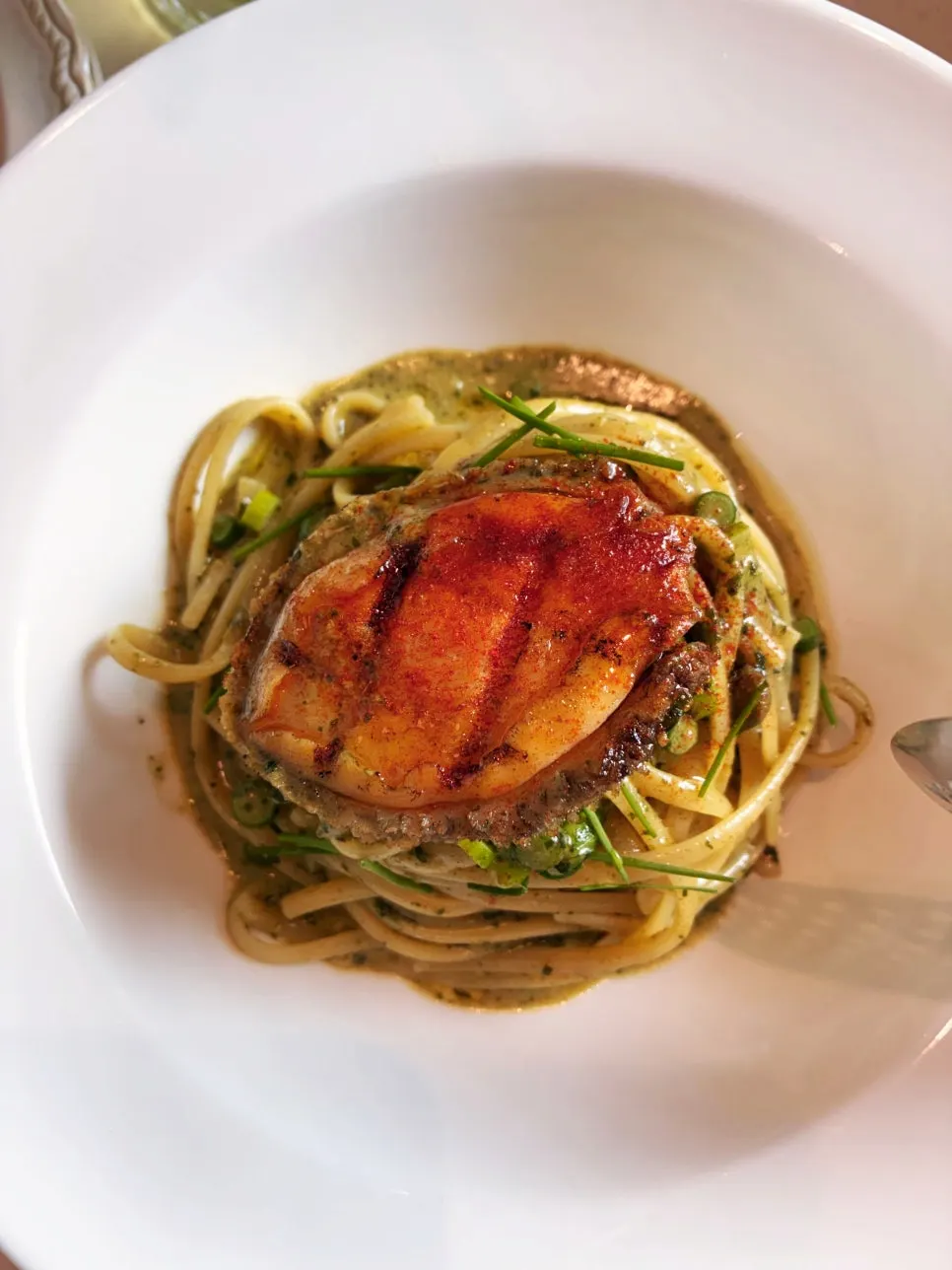 Abalone geou linguine pasta tossed in roe sauce