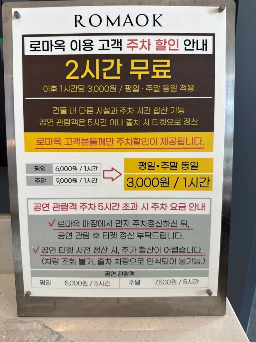 Parking fee information for Romaok customers