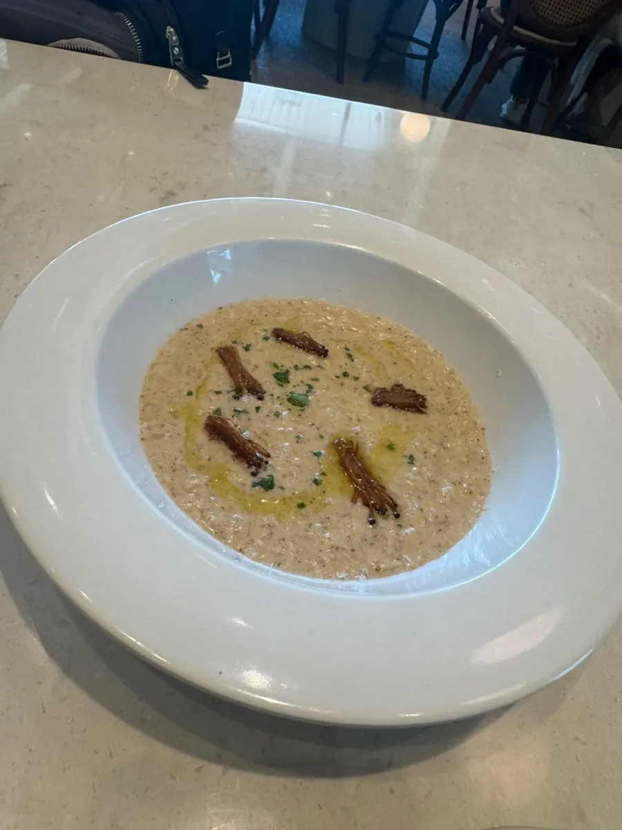 A bowl of kids' mushroom cream risotto