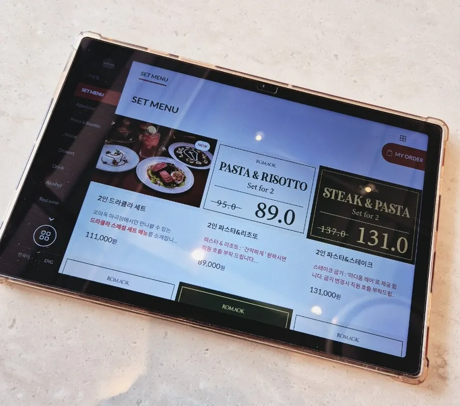 Romaok Magok menu, pasta page