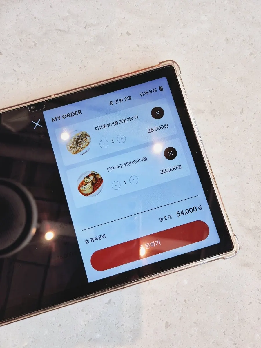 Menu page marked with the ordered dishes