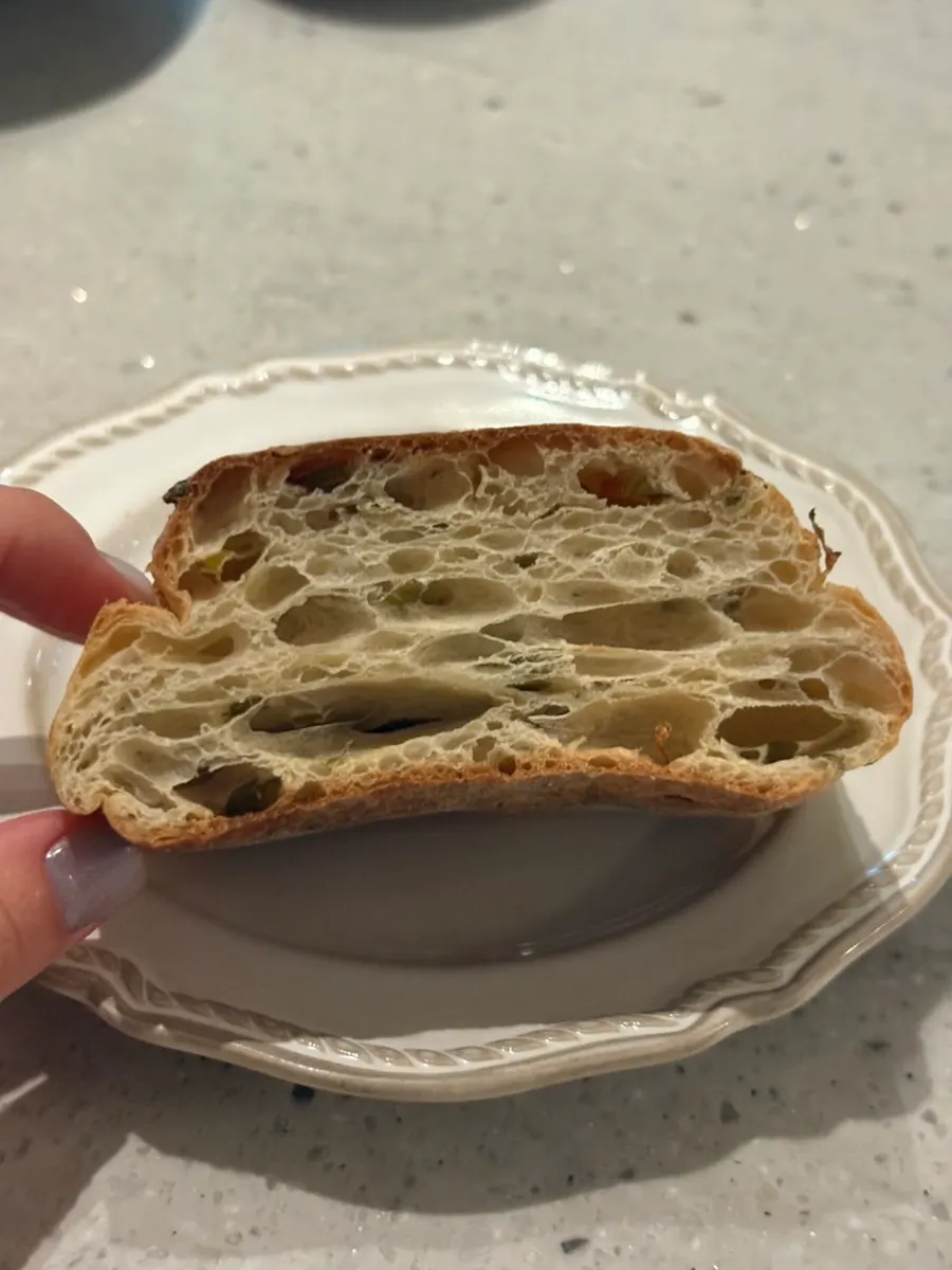 Inside of the warm focaccia bread