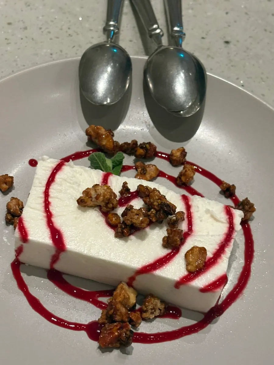 Plate of Crimson Moon semifreddo dessert