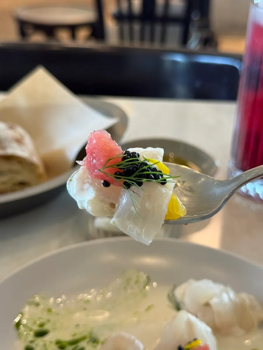 Close-up of the flounder carpaccio