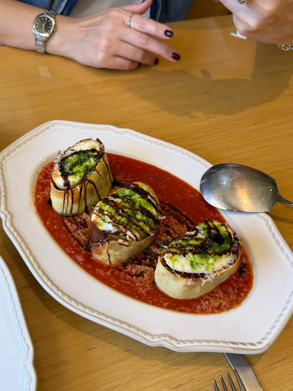Cutting into the lasagna roll