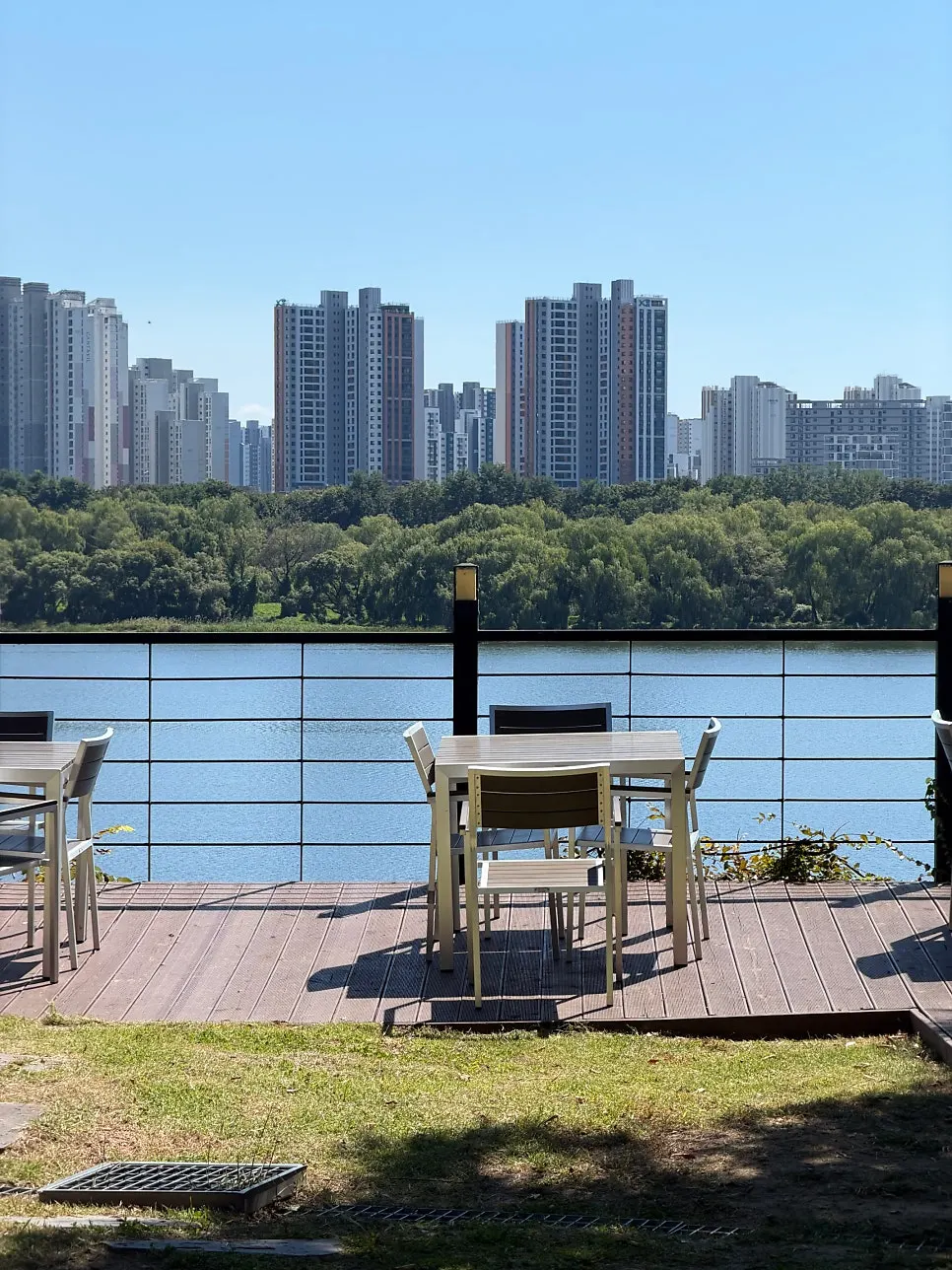View of the Han River and walking path in front of the restaurant