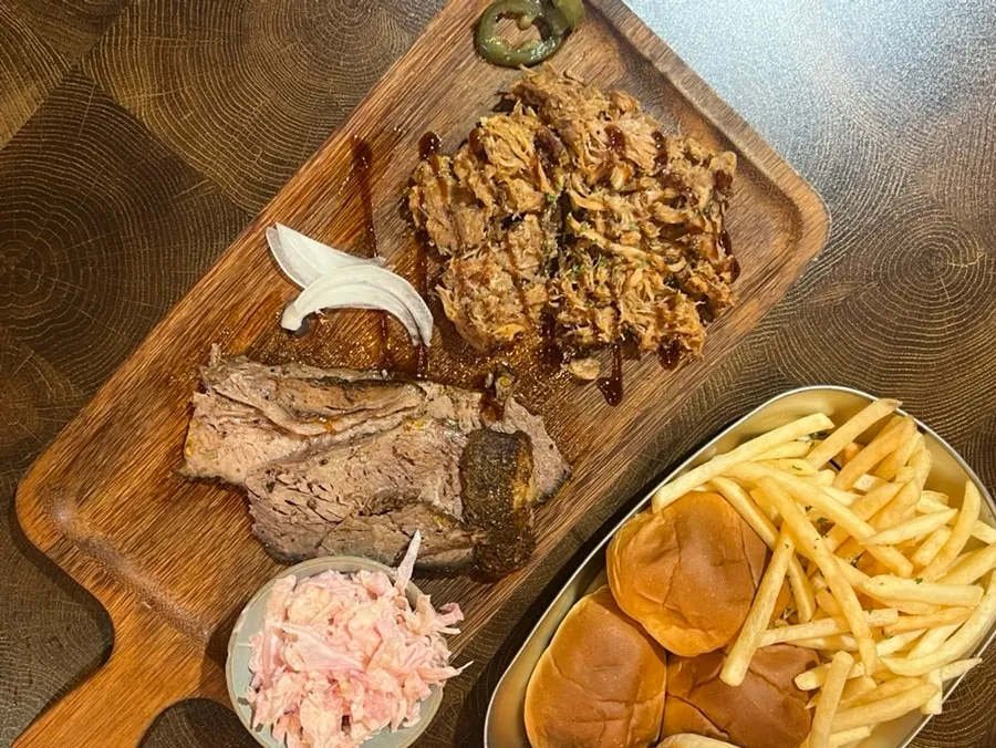 Generously portioned Two Meat BBQ plate