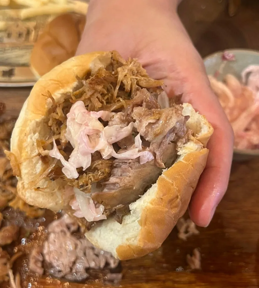 Dinner roll sandwich loaded with extra meat