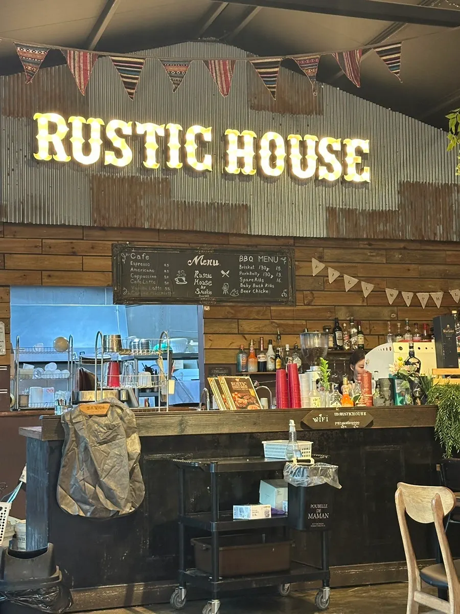 Lodge-style decor at the store entrance
