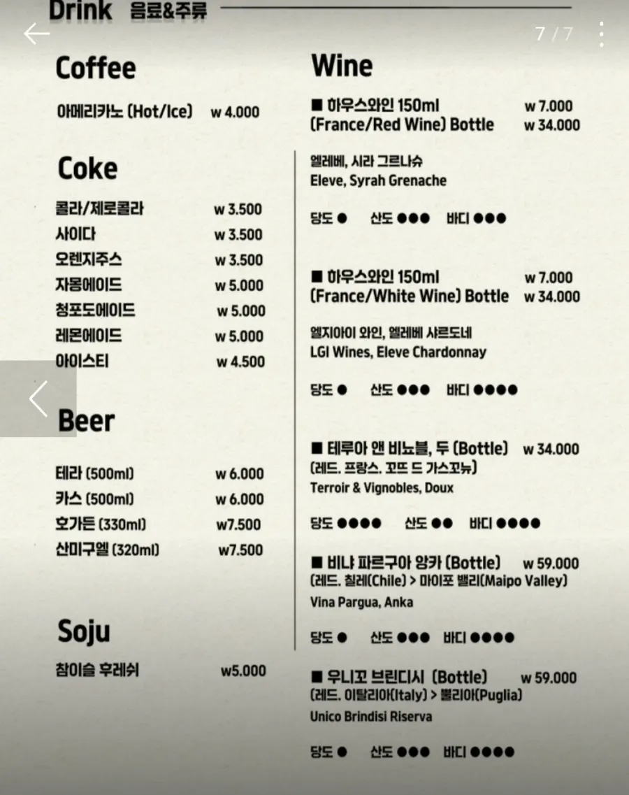 세팅된 테이블