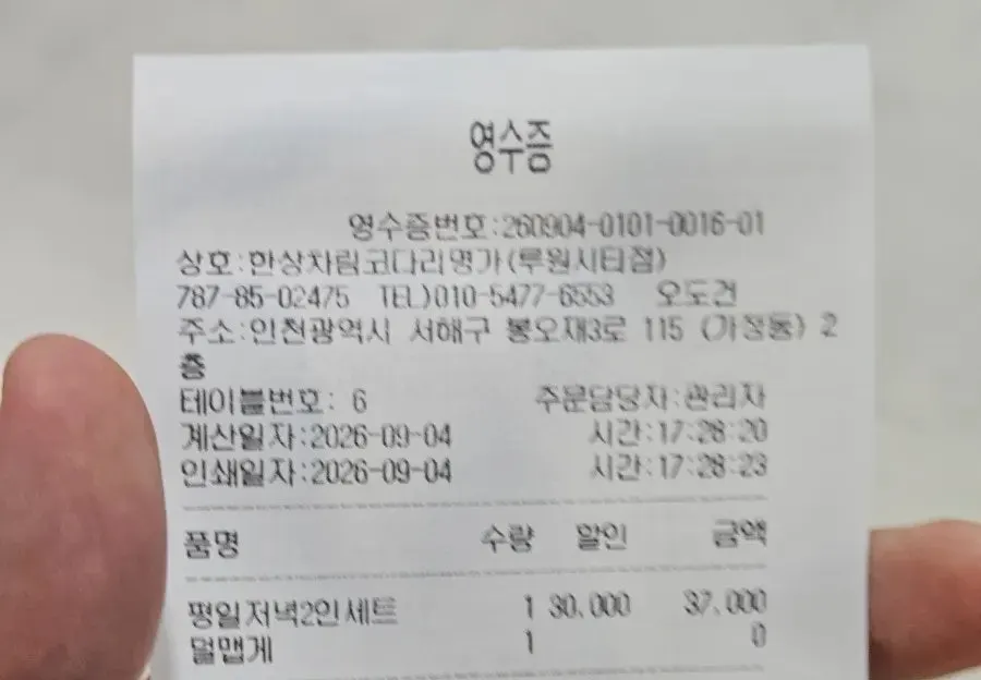 平日夜定食の注文内容