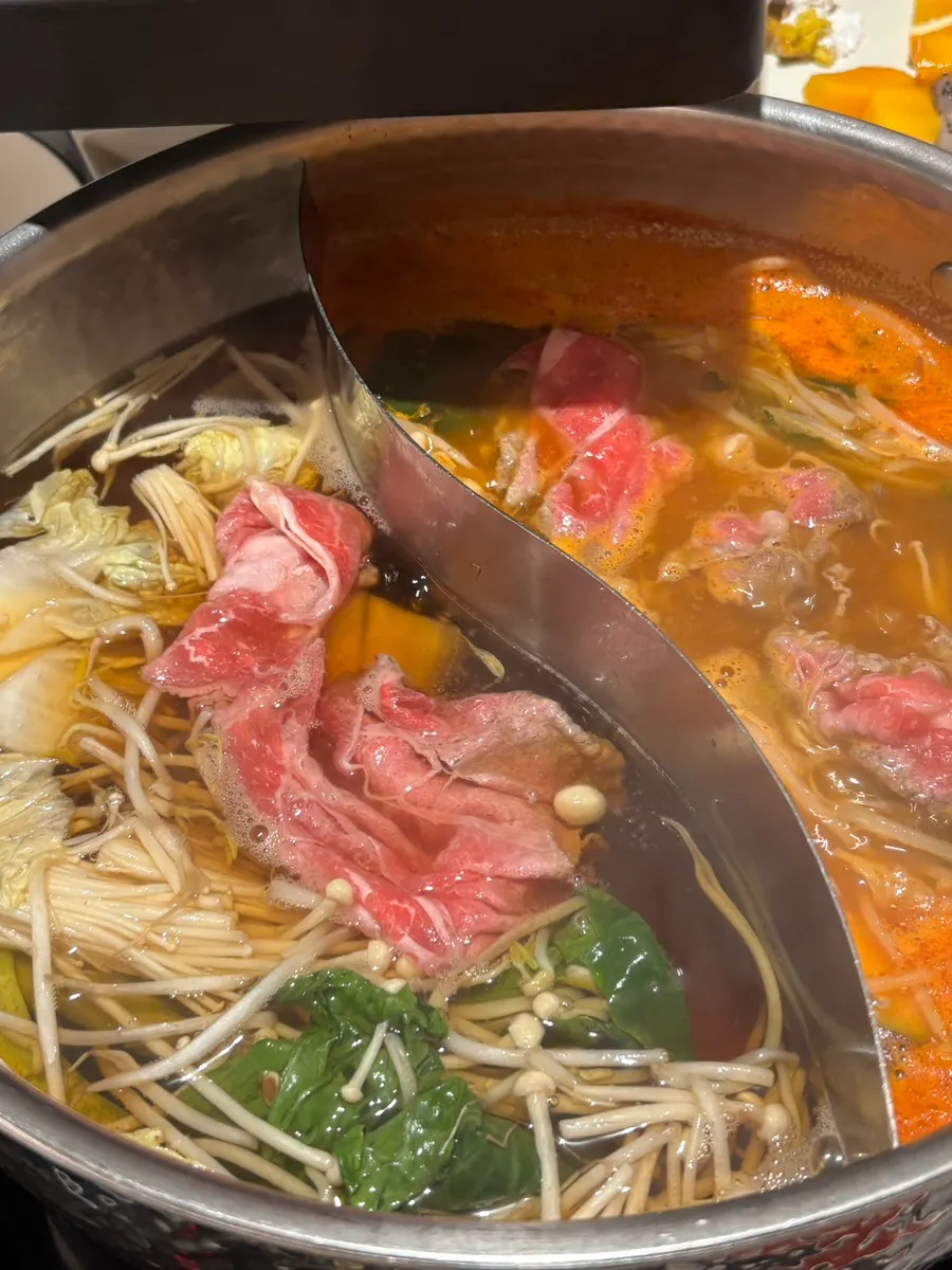 Pork neck and vegetables cooked in broth