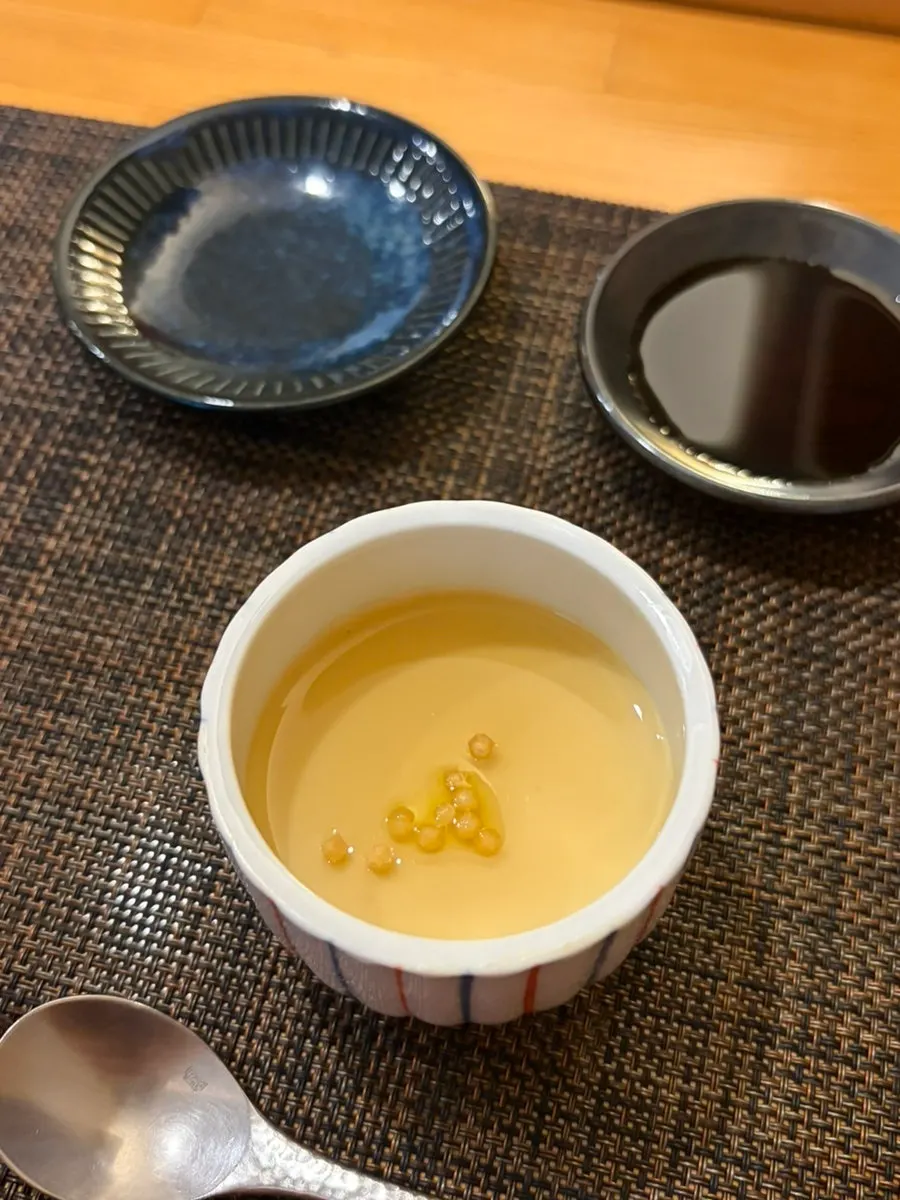 Chawanmushi topped with shiitake mushrooms and truffle oil