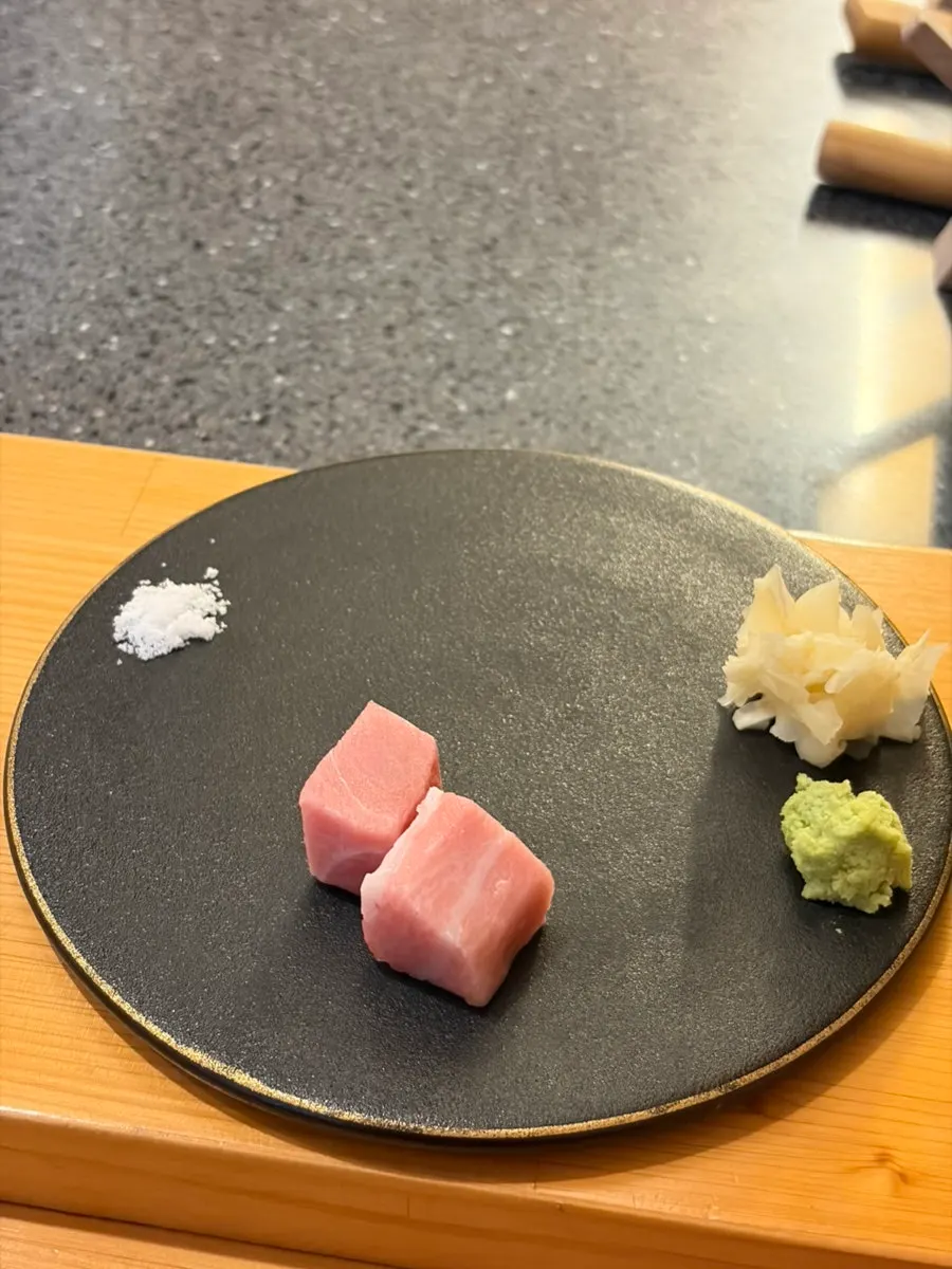 Amberjack sashimi with garlic soy sauce