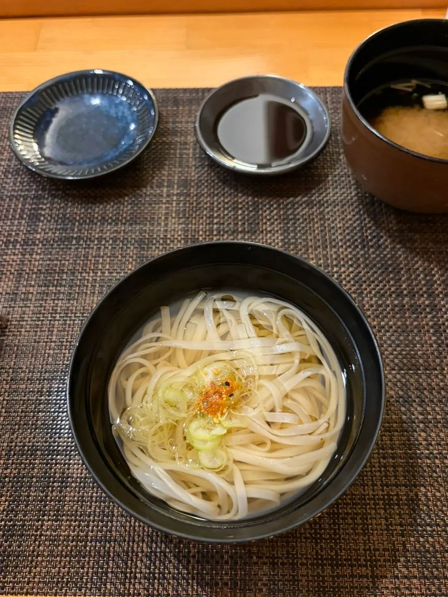 Egg castella and inaniwa udon