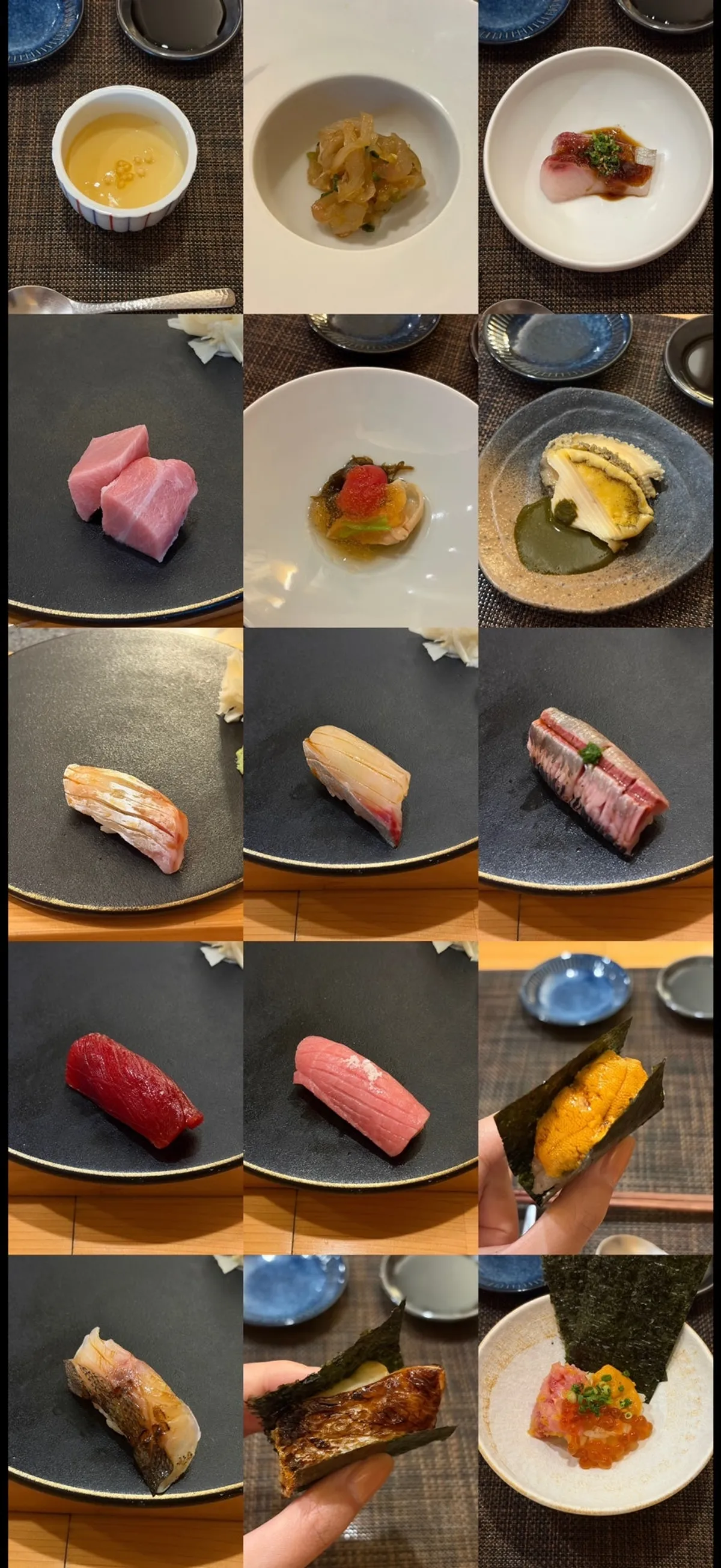 A collection of dishes from the Sushi Ryeo dinner course