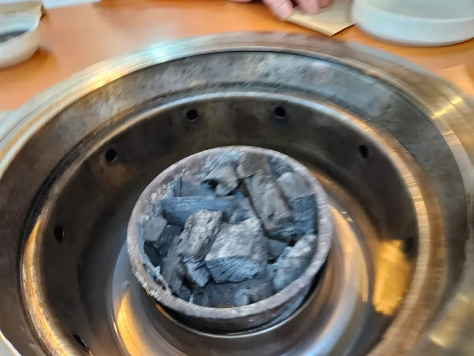 Charcoal fire setup on the table
