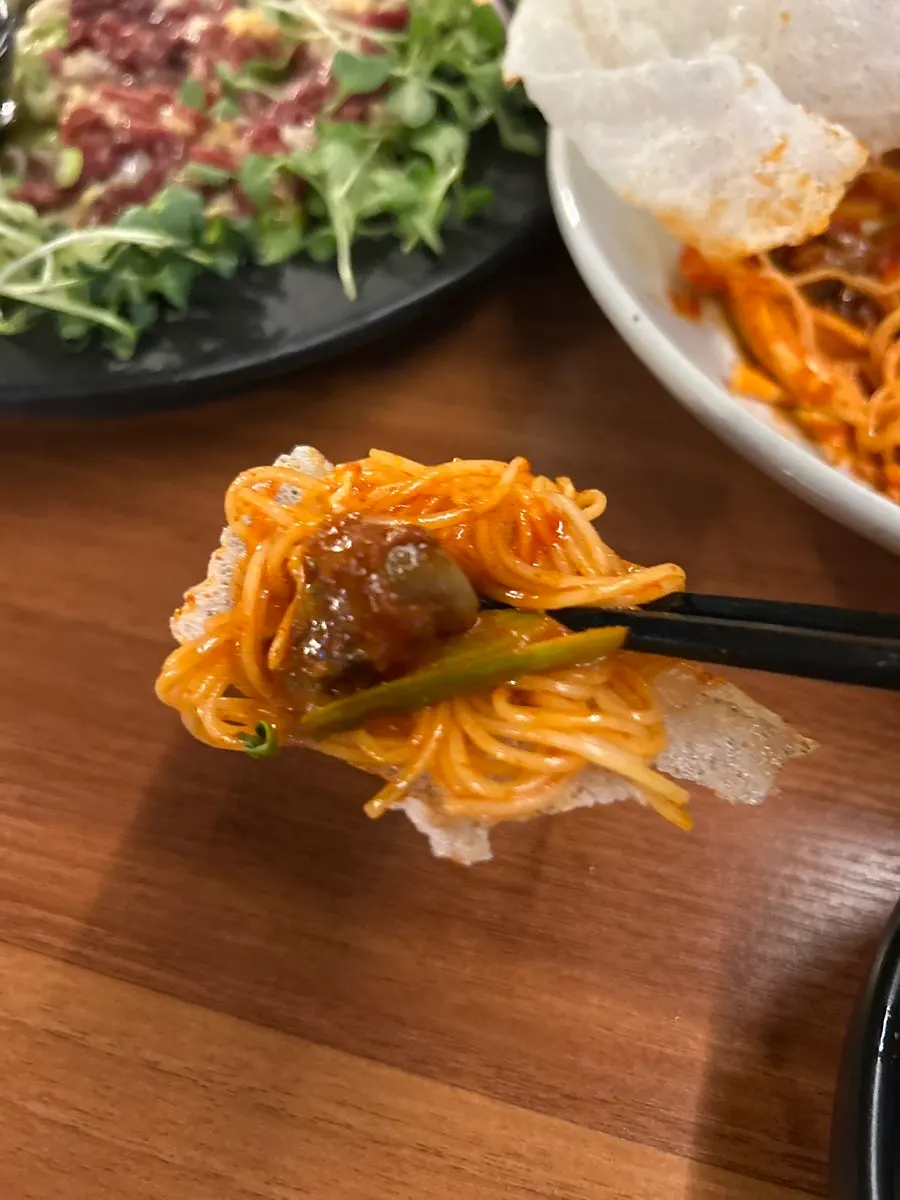 Golbaengi somyeon mixed with sauce
