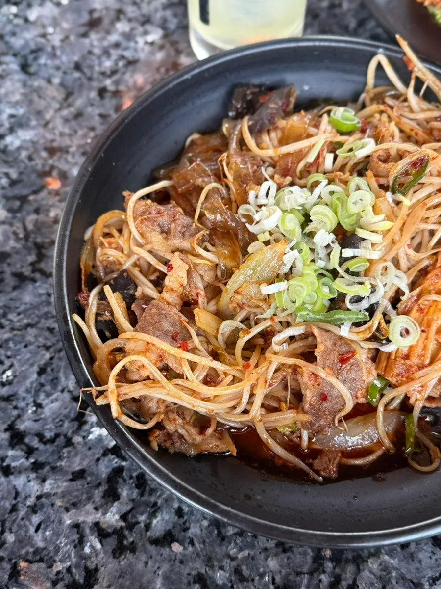 Mala stir-fry loaded with pork belly and mung bean sprouts