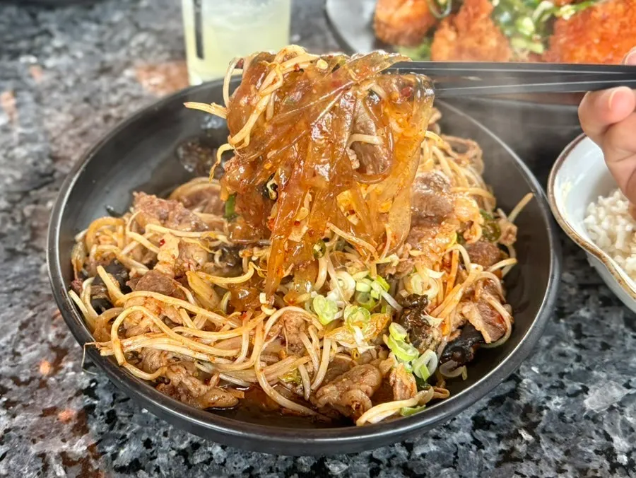 Glass noodles added to the mala suchae bokkeum