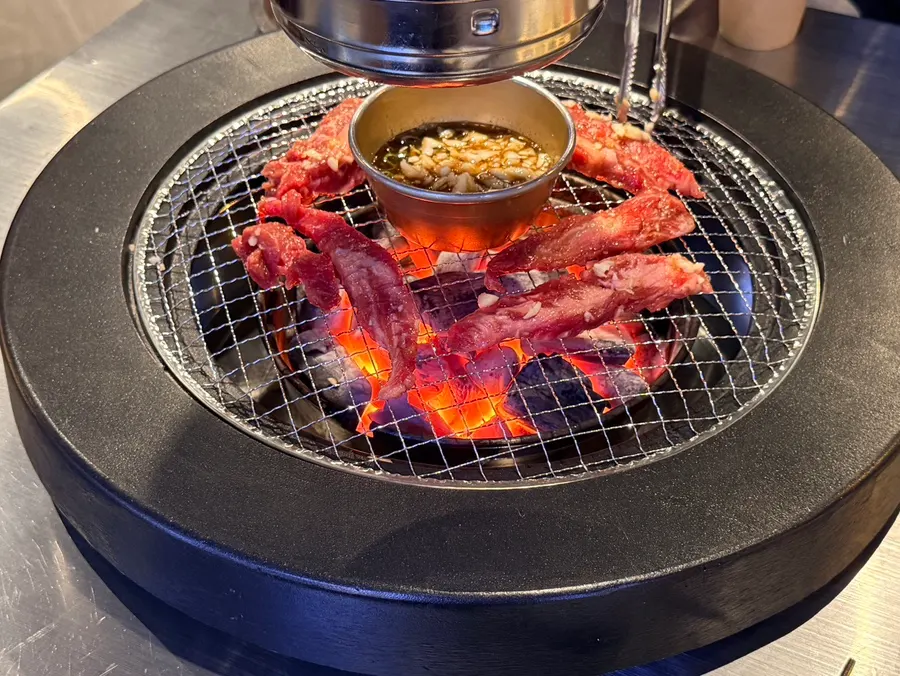 Garlic marinated galbisal on the charcoal grill