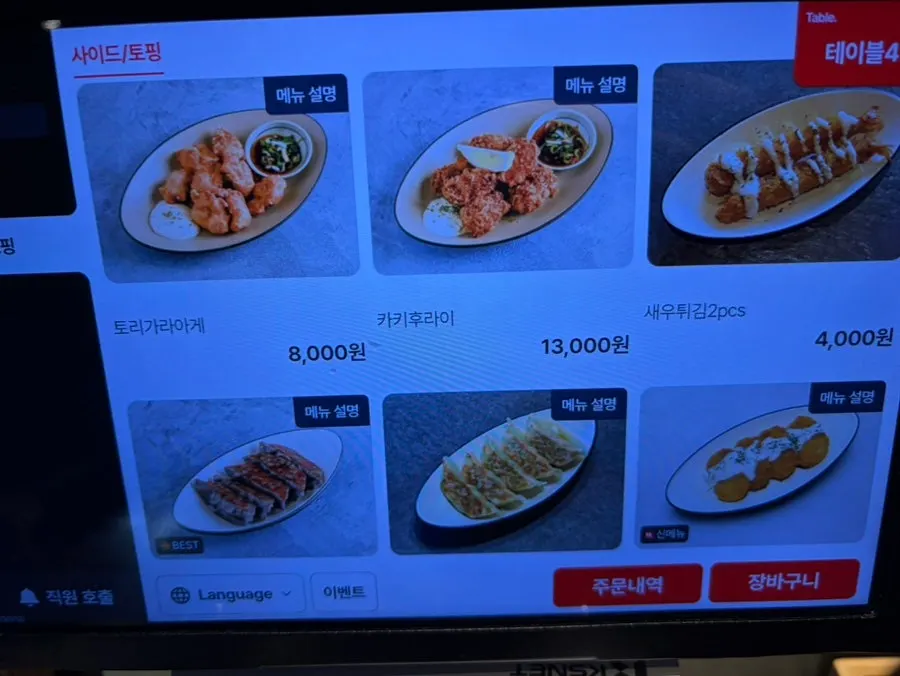 Menu board with side dishes