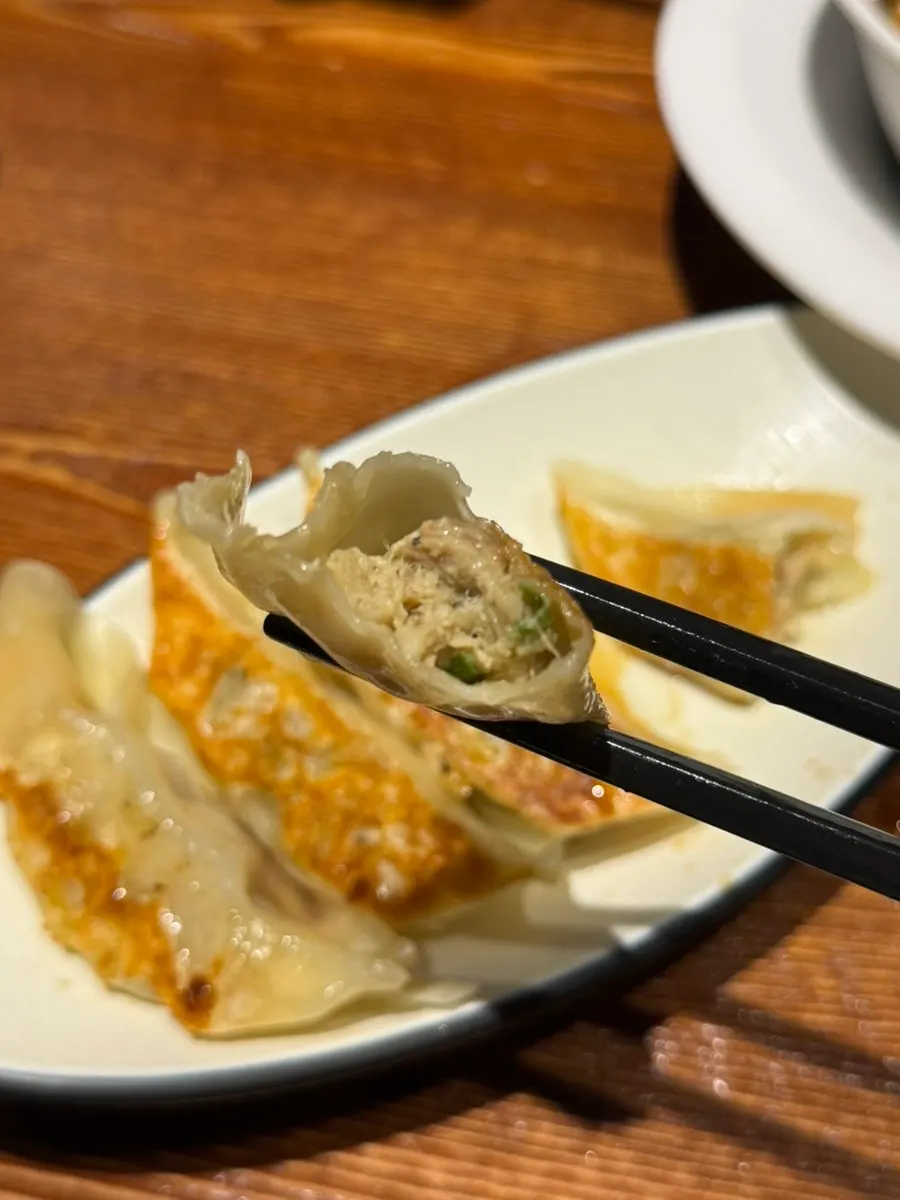 Cross-section of a juicy yaki gyoza