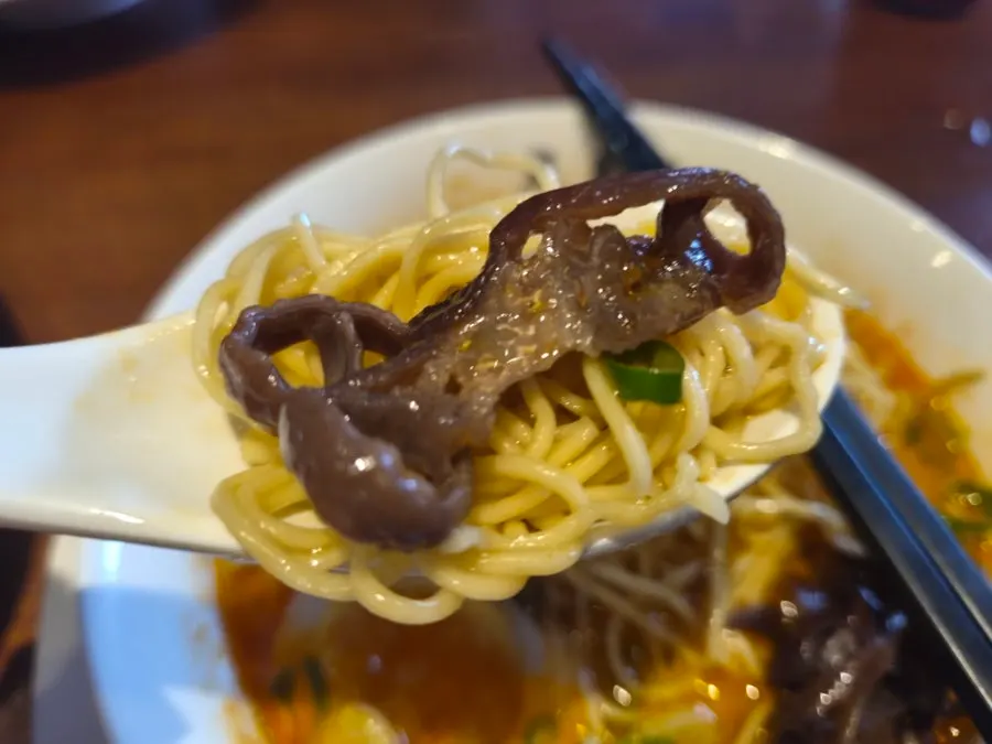 Close-up jamur kuping dan mi ramen