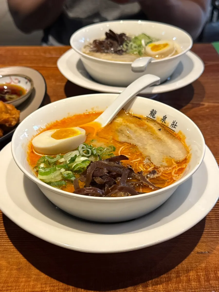 Close-up of the spicy Kara ramen broth