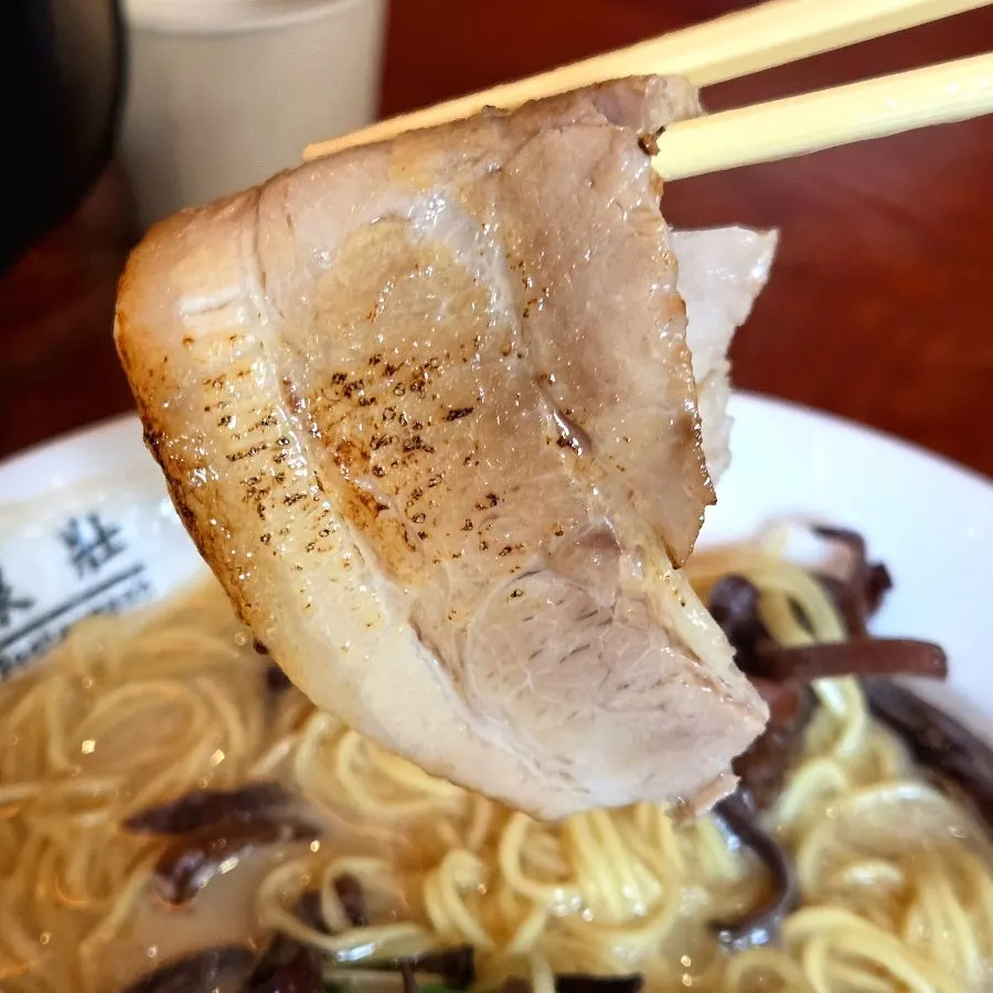 Ramen noodles served with wood ear mushroom strips