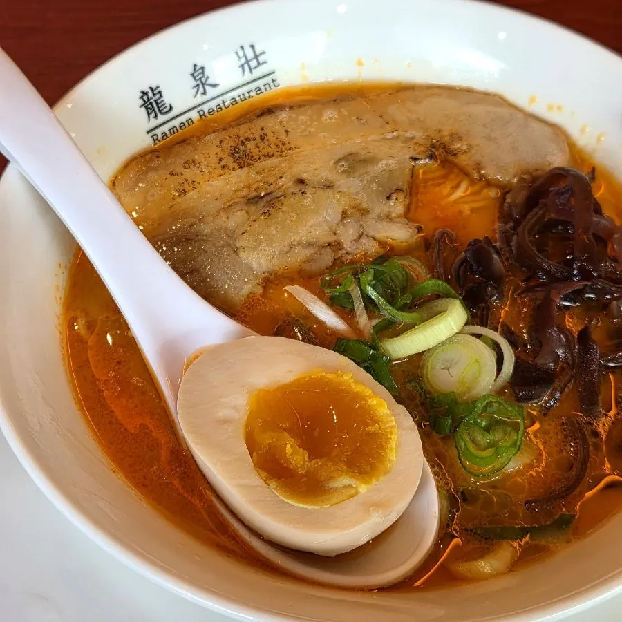 A bowl of Ryusenso Kara spicy tonkotsu ramen
