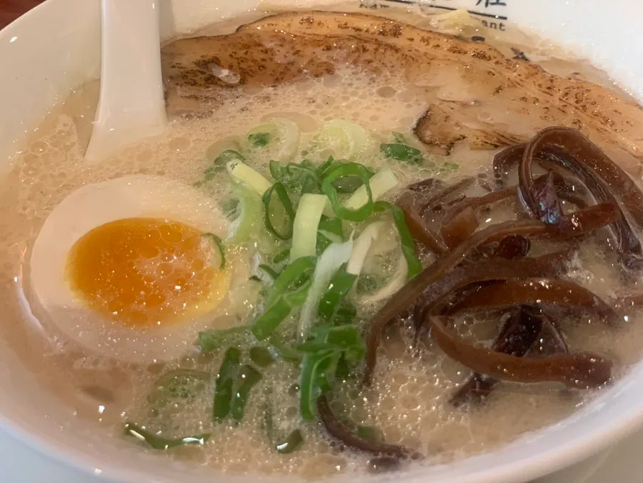 Close-up of the creamy tonkotsu broth
