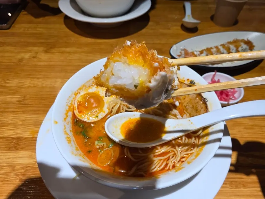Cross-section of a plump fried shrimp