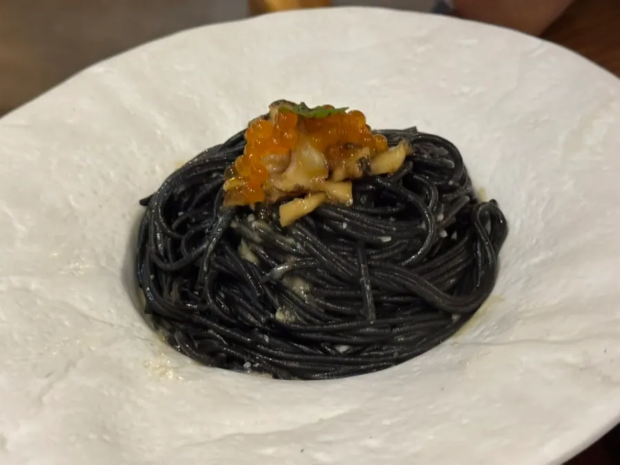 Uni whelk pasta with sea urchin and crab tomalley sauce