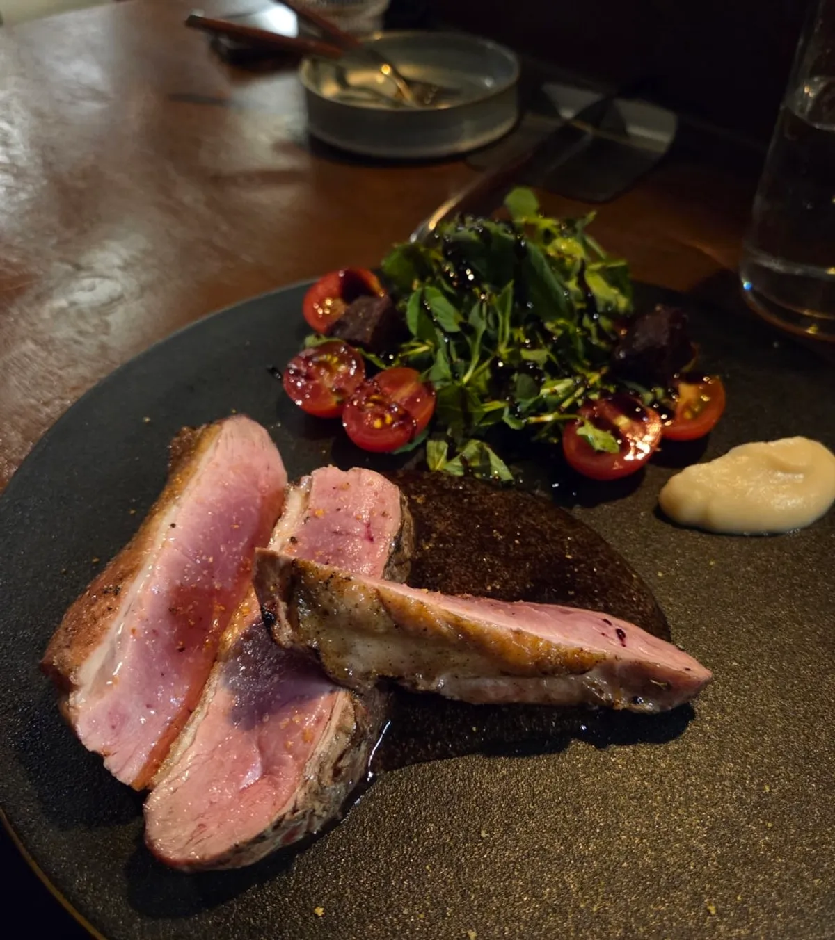 Signature shot of Ryuun's duck breast steak