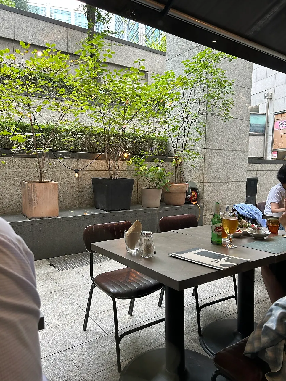 사발에 진열된 도자기 오브제와 화분