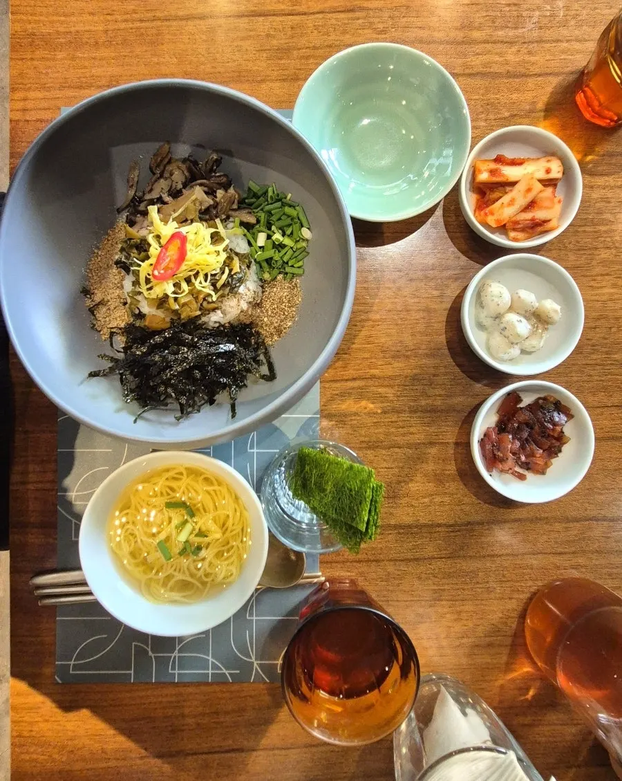 Gamtae perilla oil bibimbap piled high with toppings