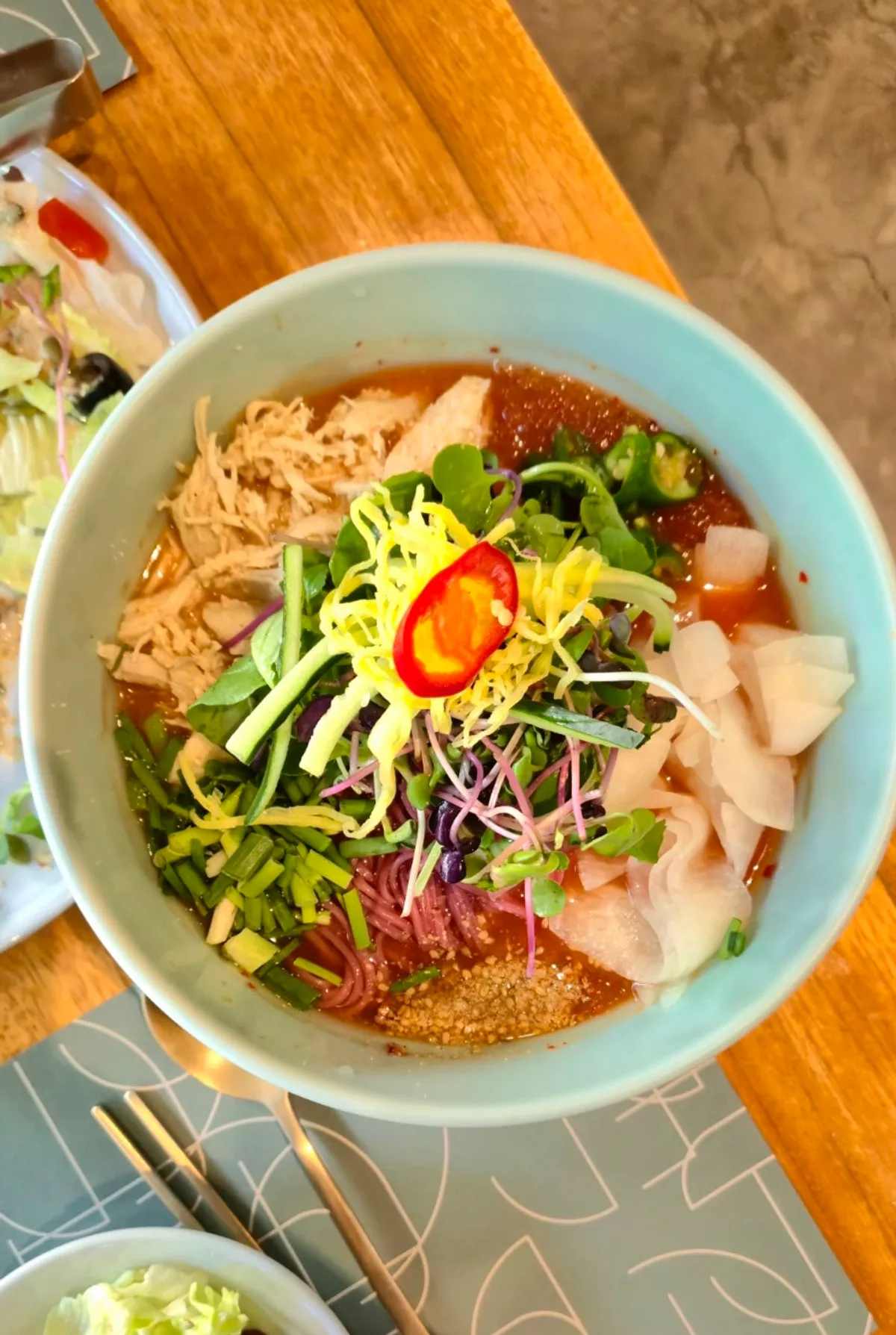 A full plate of chicken hemp seed salad