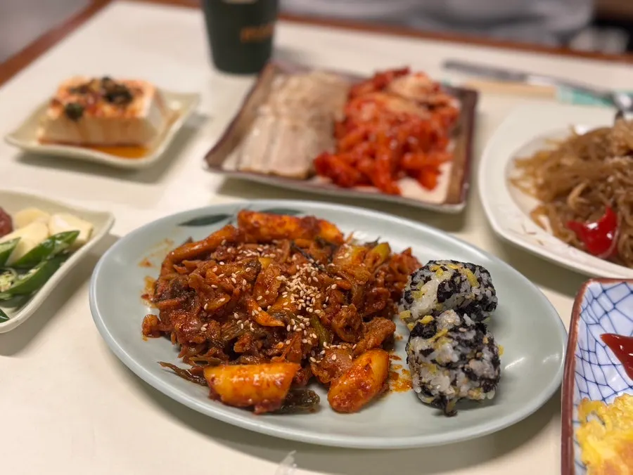 First dishes including soft tofu and japchae