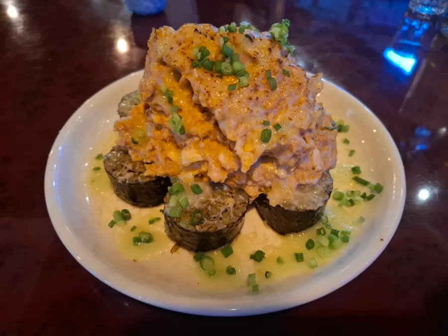 Ankimo maki topped with monkfish liver