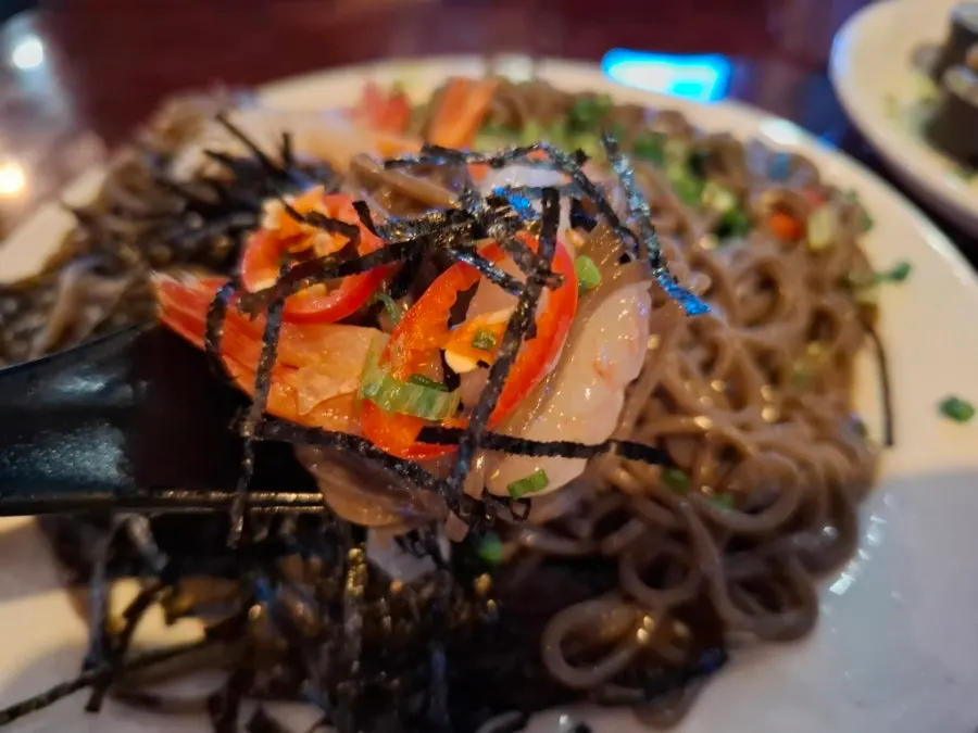 Sweet shrimp soba noodles at Susan Sadang Main Branch