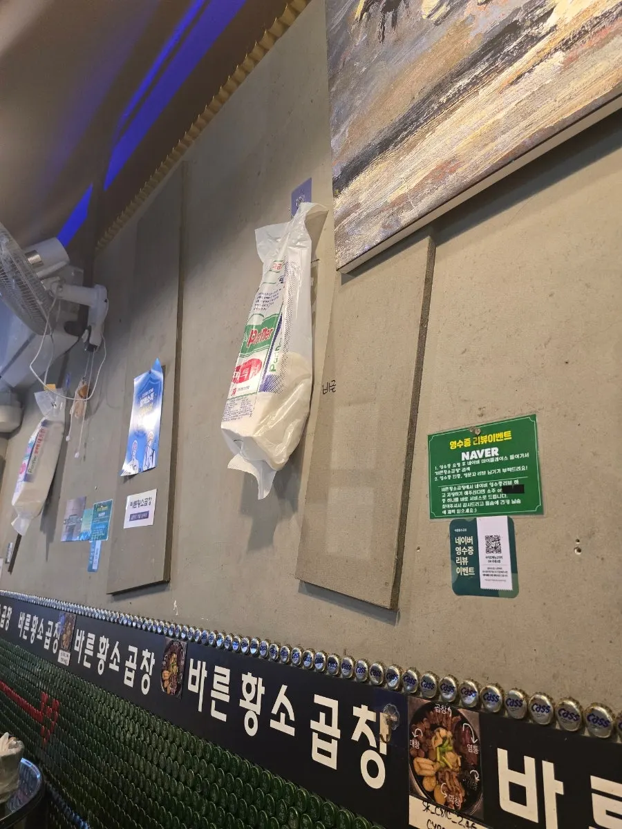 Tissue mounted on the wall at Bareun Hwangso Gopchang