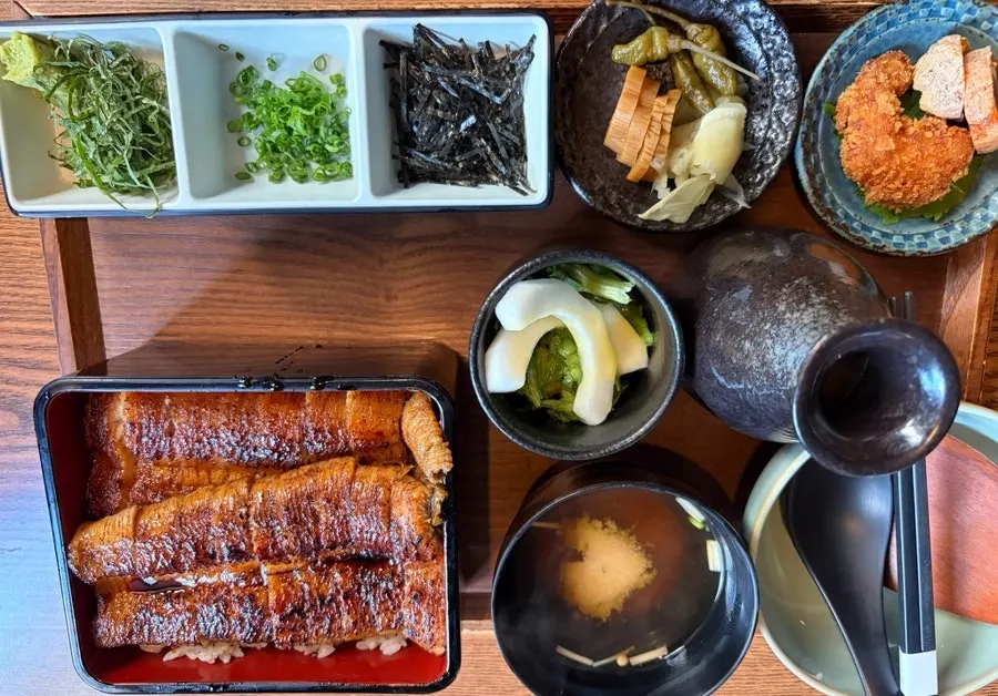Hitsumabushi and kaisendon lunch spread