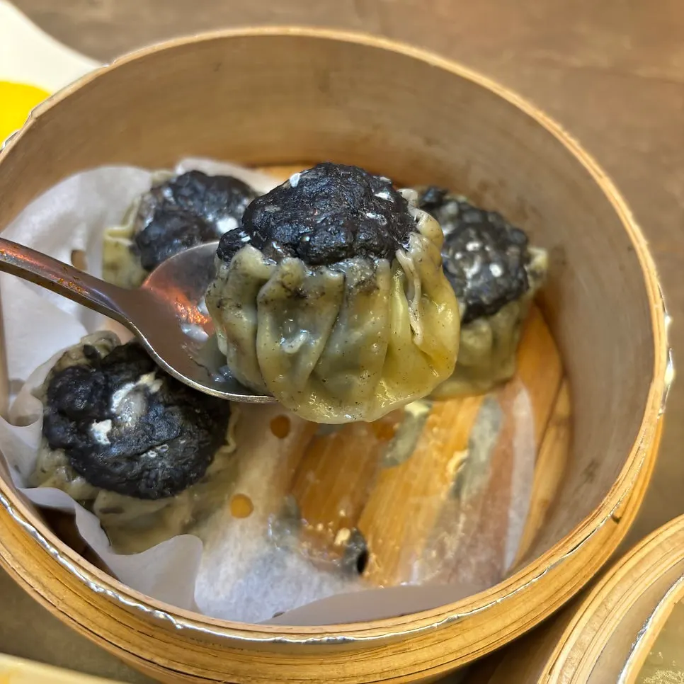 Truffle siu mai sitting in the steamer