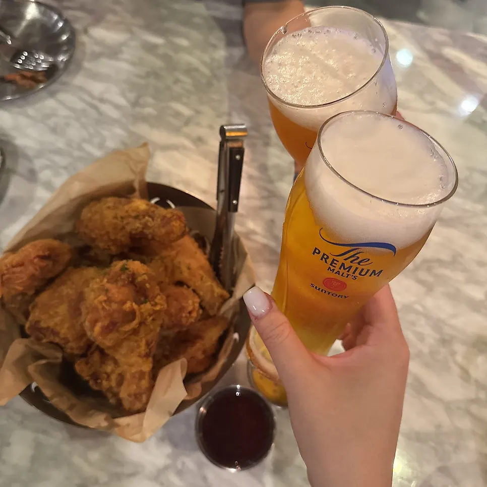 안주와 산토리 생맥주 조합