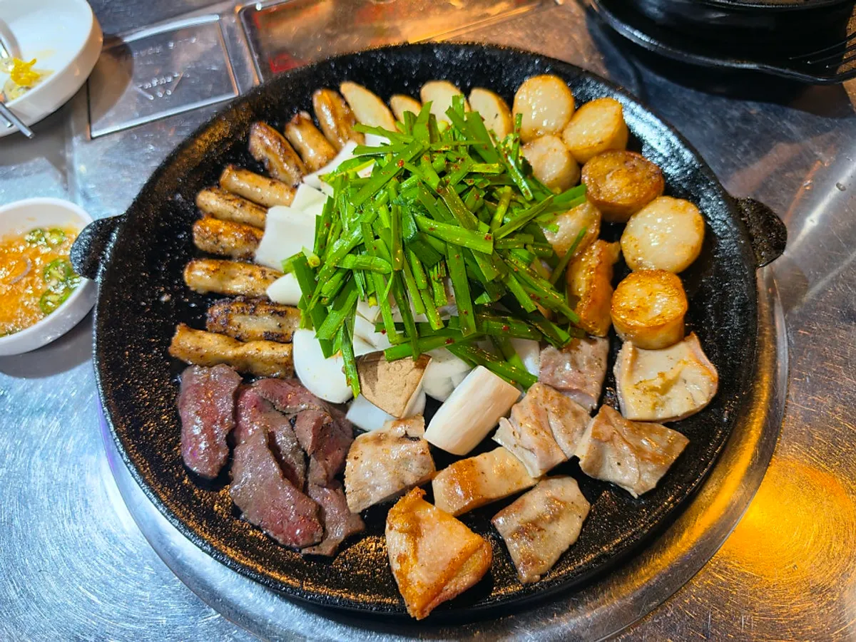 Table set with two portions of assorted gopchang